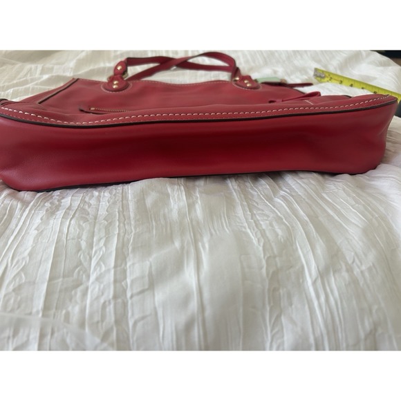 Coach Poppy Hallie Red Leather Tote Handbag Contrast Stitching 22424 MINT - Picture 10 of 12